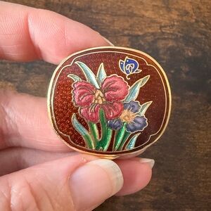 Floral Enamel cloisonné scarf clip with Butterfly